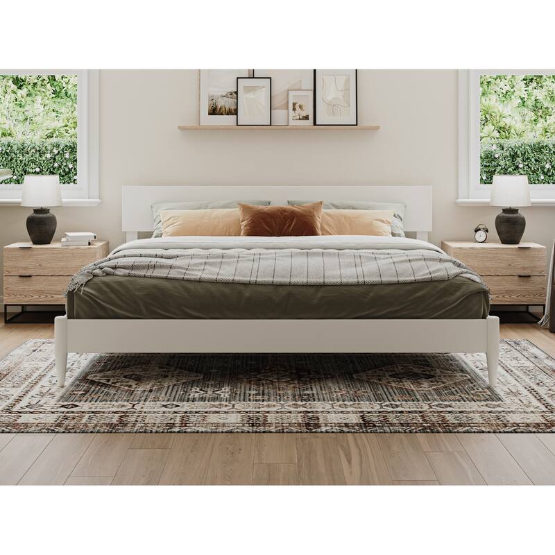 Modern Platform Bed - Solid Wood Low Profile Bed Frame - King Size Bed with USB Ports