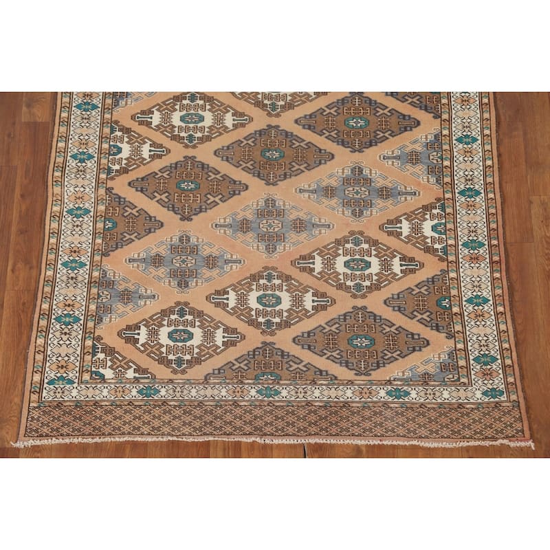 Geometric Turkoman Persian Vintage Area Rug Handmade Wool Carpet - 4'5" x 5'11"