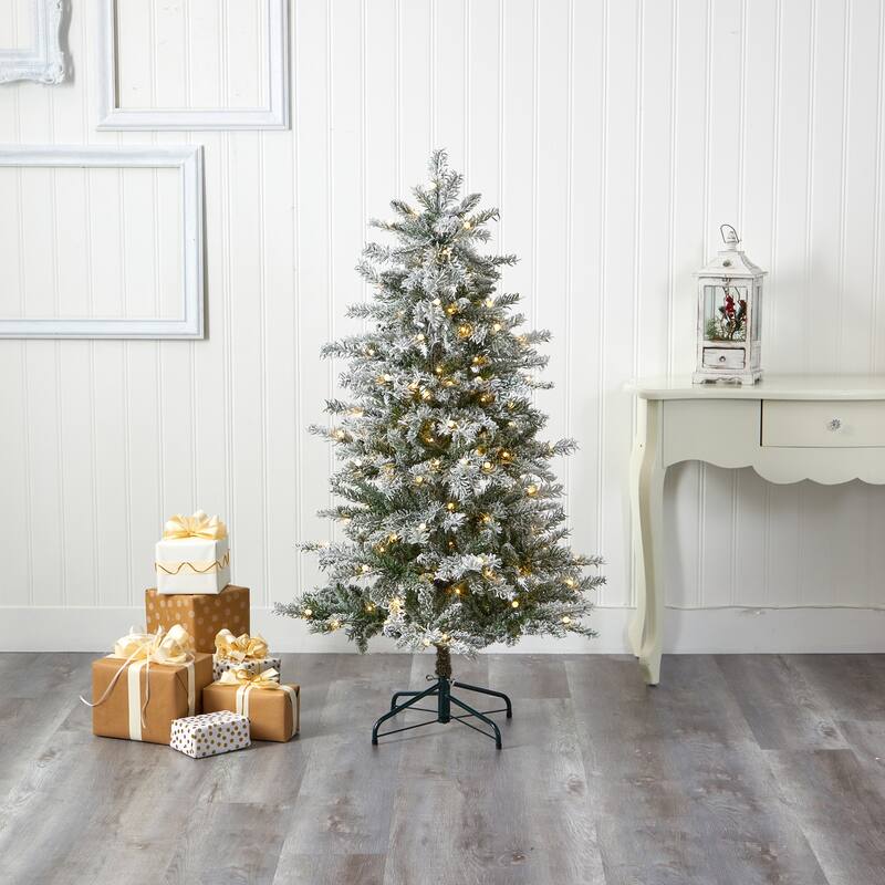 5Ft Slim Artificial Spruce Christmas Tree with Warm White LED Lights - Holiday Decor - Green - 60