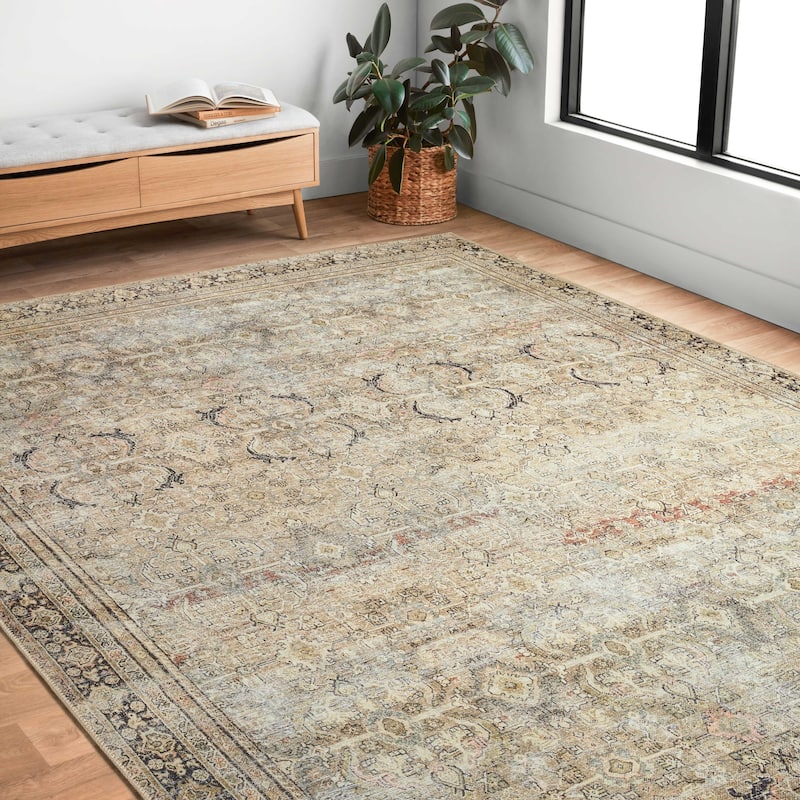 Alexander Home Victoria Traditional Vintage Border Area Rug - 3'-6" x 5'-6" - olive / charcoal