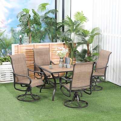 Outsunny 5-Piece Outdoor Patio Dining Set, 4 Swivel Rocker Chairs and 37" x 37" Dining Table Furniture Set with Umbrella Hole