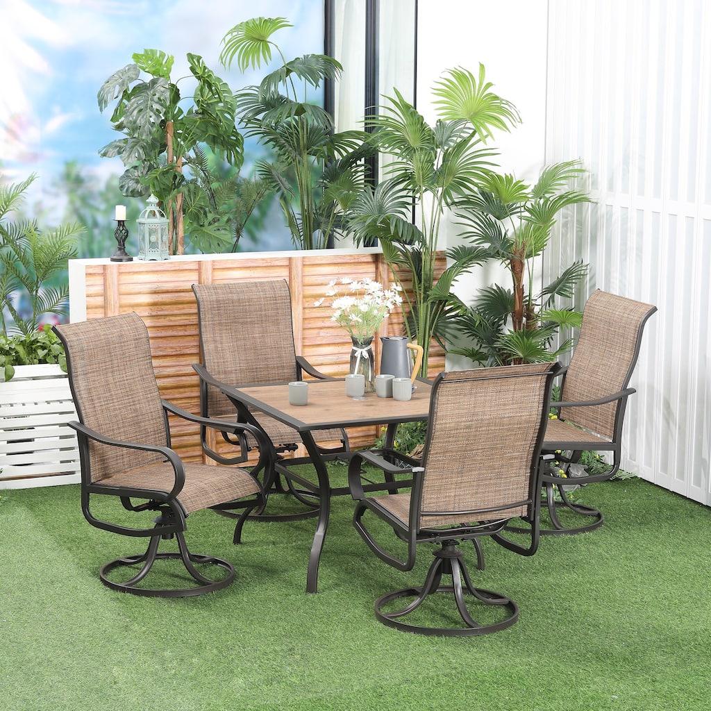Outsunny 5-Piece Outdoor Patio Dining Set, 4 Swivel Rocker Chairs and 37" x 37" Dining Table Furniture Set with Umbrella Hole