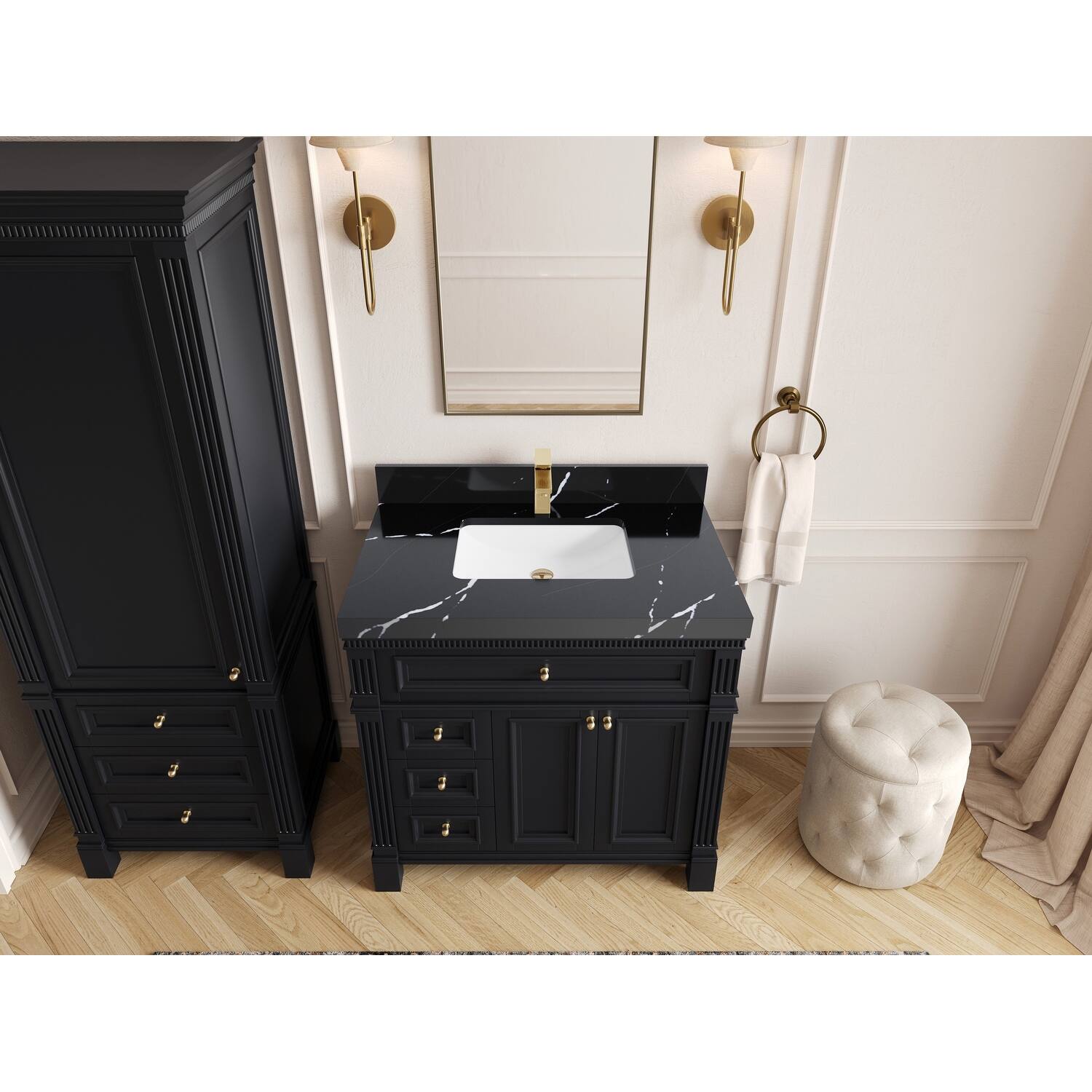 Willow Collections 36 in. W x 22 in. D Reeded Paris Center Right Sink Bathroom Vanity with Countertop