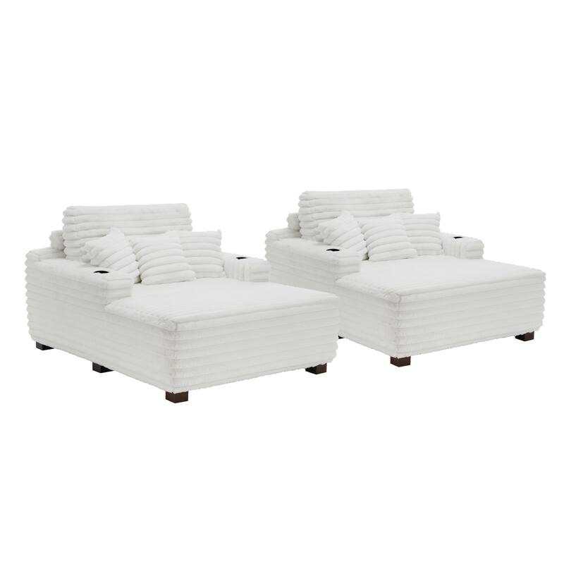 53"W Oversized Plush Fur-Like Chaise Lounge Sofa with Cup Holder