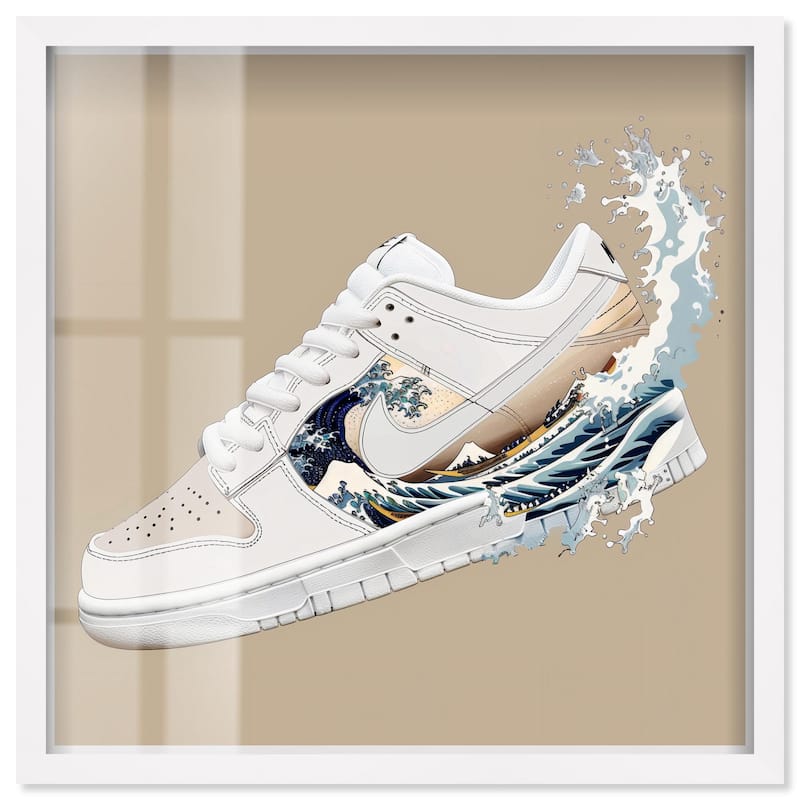 Great Wave Sneaker Splash Shadowbox by Art Remedy - White - 40" x 40"