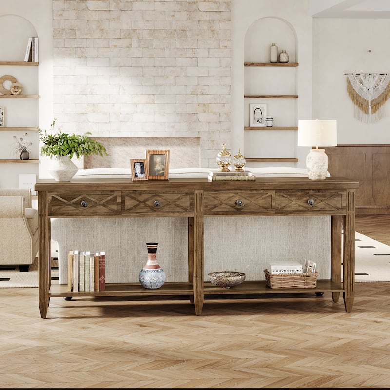 71" Industrial Sofa Console Table with 4 Drawers for Entryway