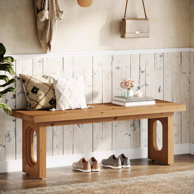 43 Inch Solid Wood Entryway Shoe Bench for Living Room / Bedroom / Hallway / Mudroom - 43.31" L x 13.78" W x 17.72" H - Rustic Brown