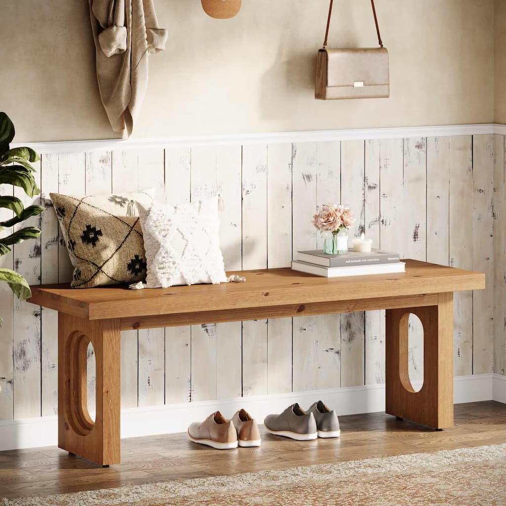 43 Inch Solid Wood Entryway Shoe Bench for Living Room / Bedroom / Hallway / Mudroom - 43.31" L x 13.78" W x 17.72" H