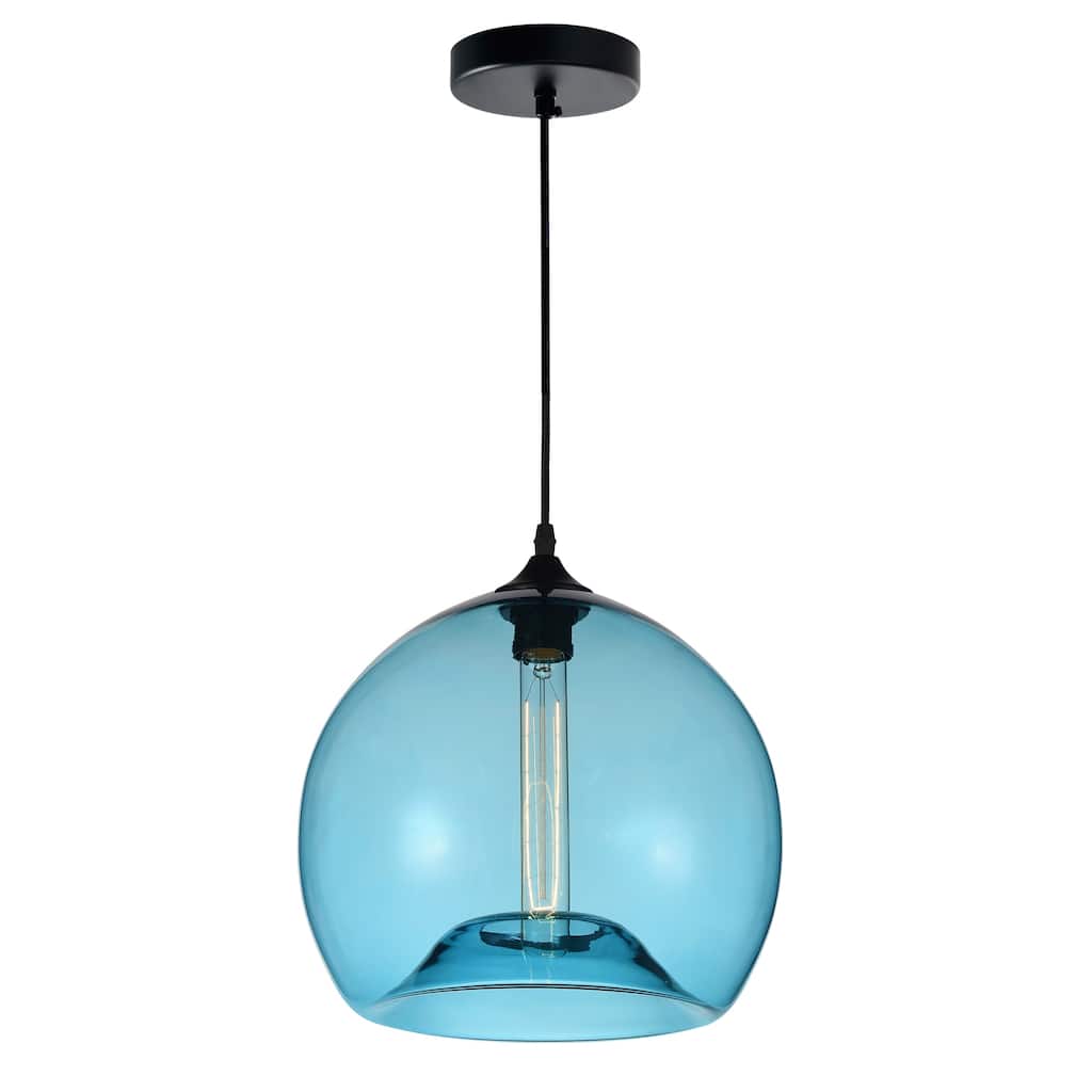 Glass 1 Light 12in Blue Down Mini Pendant - Transparent Blue