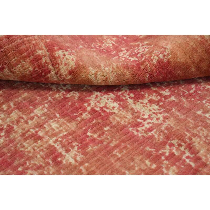 Hand Knotted Oriental Viscose Silk Carpet Modern Abstract Oranges & Rust Abstract Area Rug - 6' 2'' X 4' 1''