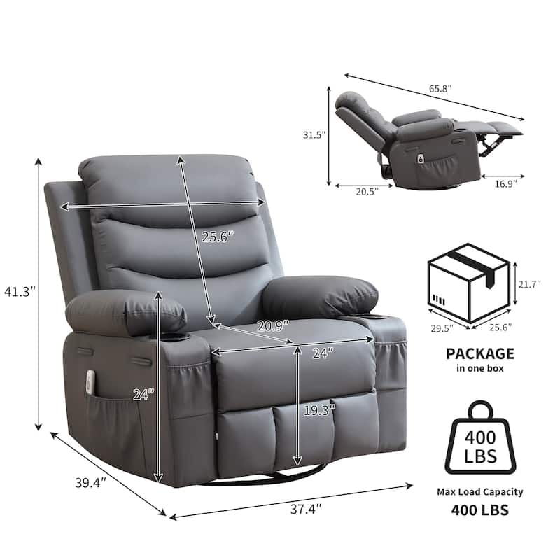 Swivel Rocker Recliner Chair with Massage and Heat, Oversized Reclining Sofa