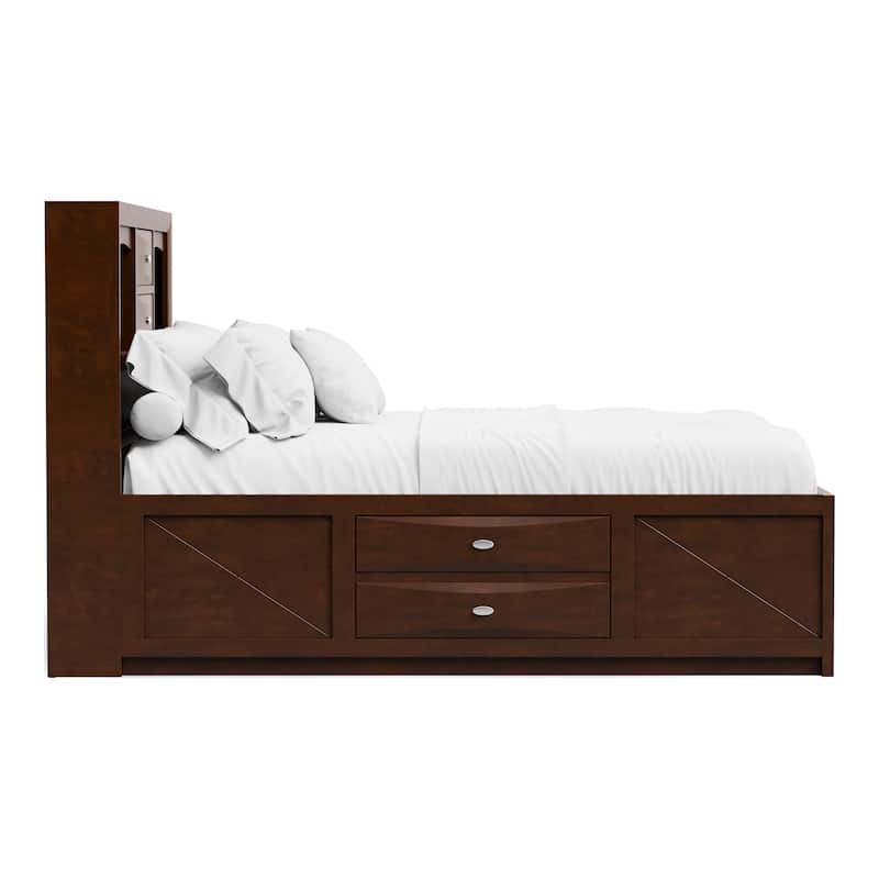 Furniture of America Brent 5-Piece Wood Platform Bedroom Set with Drawers and Bookcase Headboard