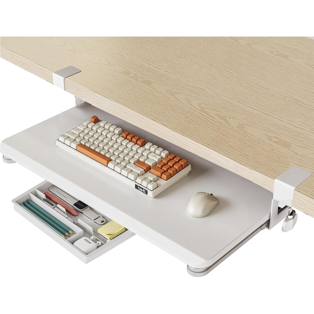 Fenge Keyboard Tray Under Desk, Pull Out Keyboard & Mouse Tray with C Clamp Mount, Sliding Keyboard Holder for Desk