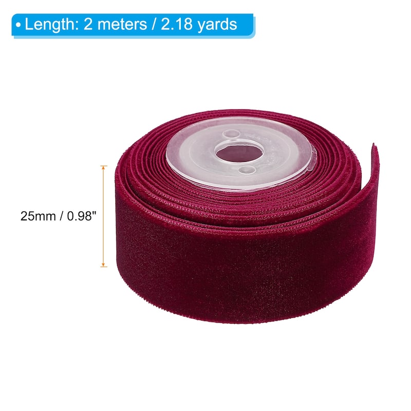 2Pcs 0.98" x 2.18 Yard Ribbon Single Faced Velvet Spool for DIY - Wine Red