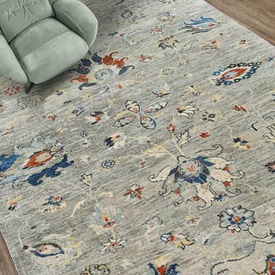 Transitional Turkish Oushak Gray Wool Oriental Area Rug Hand Knotted - 5' 6'' x 8' 4''
