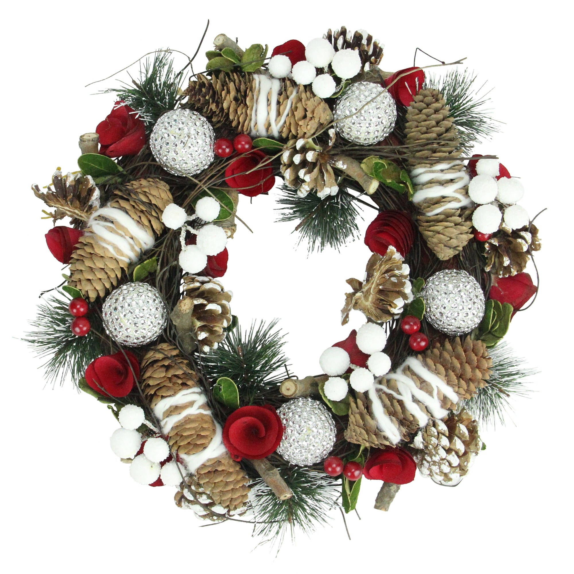 Frosted Pine Wreath With Pine Cones And Berries Christmas Holiday Decoration
