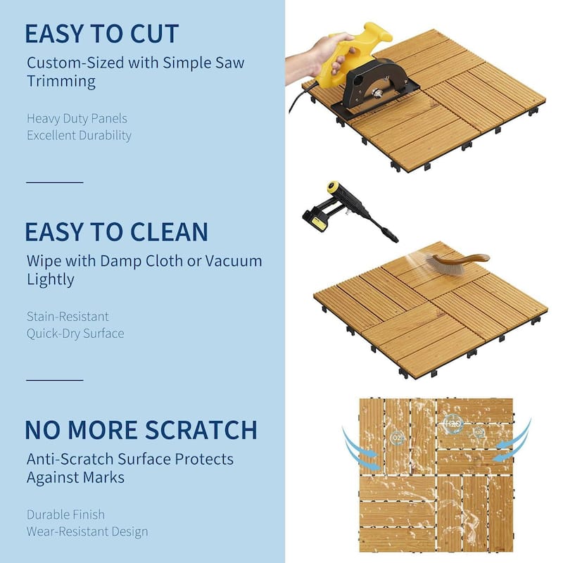 22 Pack 12"X12" Wood Patio Flooring Deck Tiles for Indoor & Outdoor Use DIY - 22-Pack