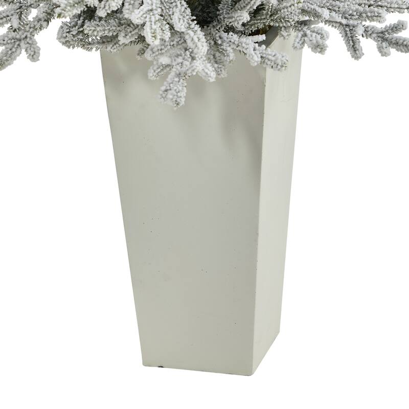 57" Flocked Artificial Christmas Tree with 300 Lights in Tower Planter