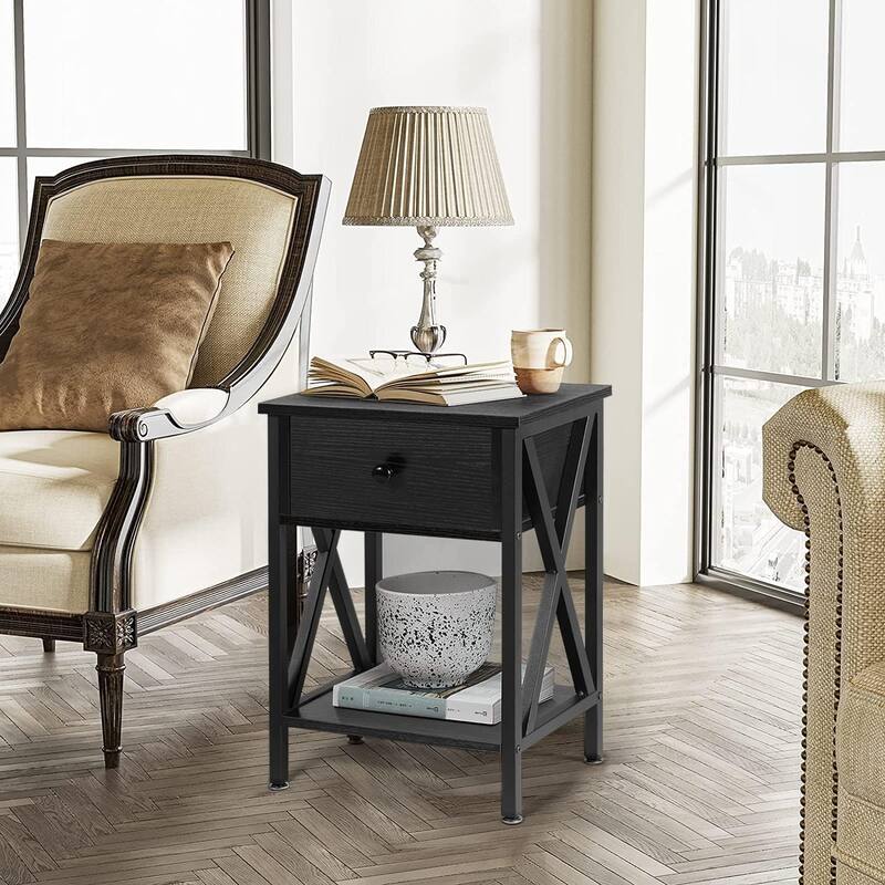 VECELO Mid Century Modern Nightstand with Storage Shelves, Set of 2 Nightstands, End Table/Side Table