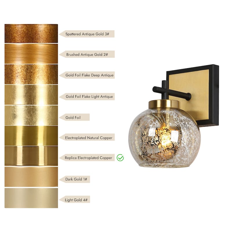 Ziv Modern 1-Light Black Gold Wall Sconce Mercury Glass Vanity Lights for Bathroom - 5.5" L x 7" W x 8" H