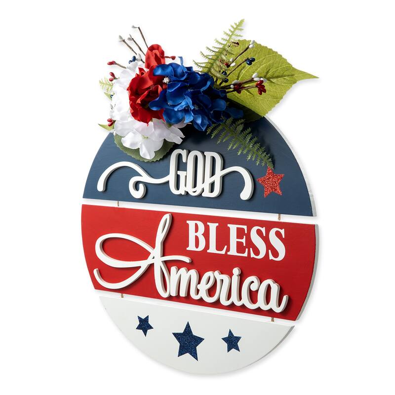 Glitzhome Patriotic/Americana Wooden Flag Sign Door Hangers Decor