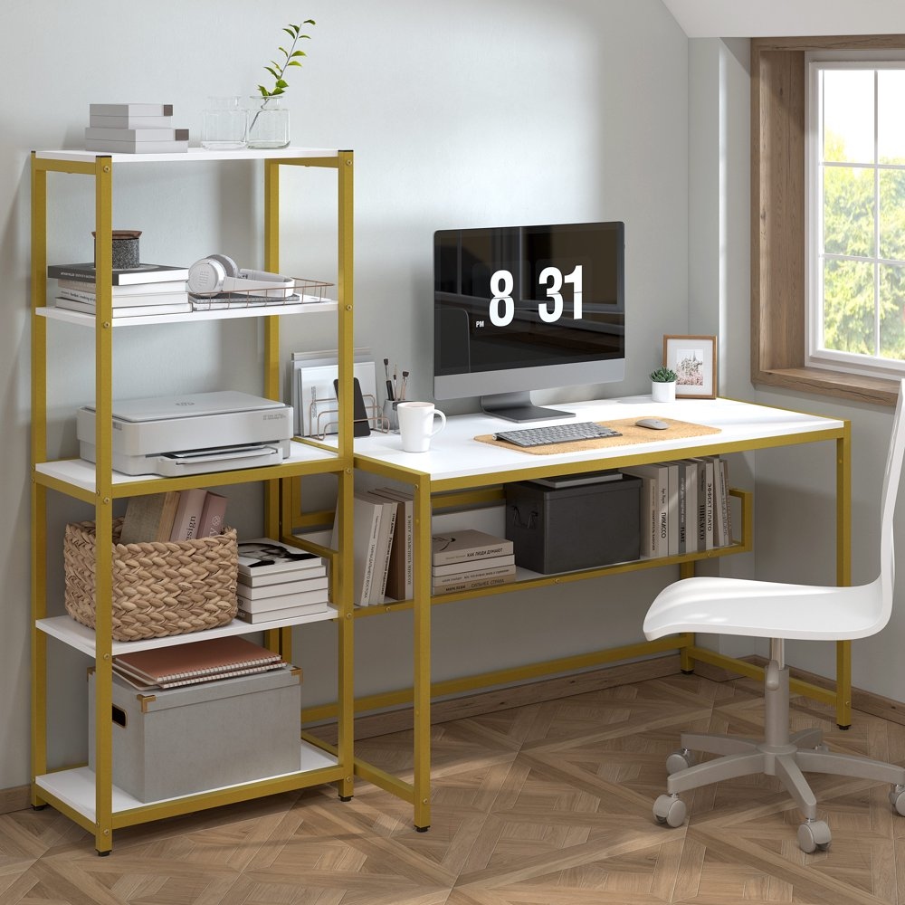 Computer desk deals with tower shelf