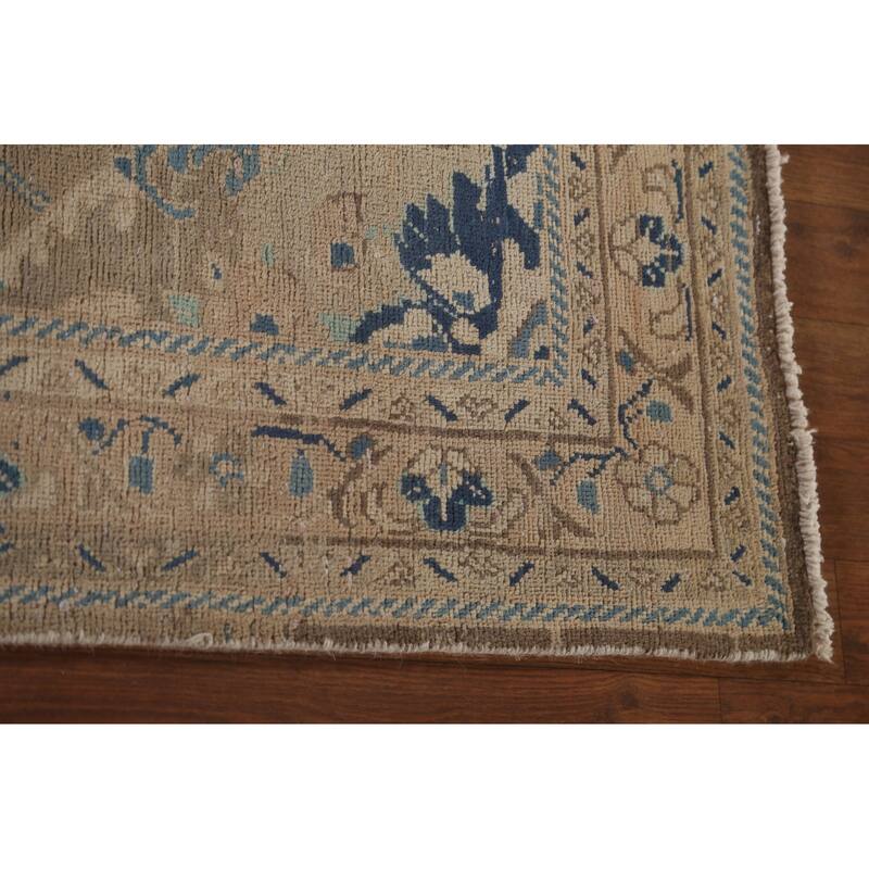 Distressed Mahal Persian Vintage Runner Rug Handmade Wool Carpet - 3'10" x 10'3"