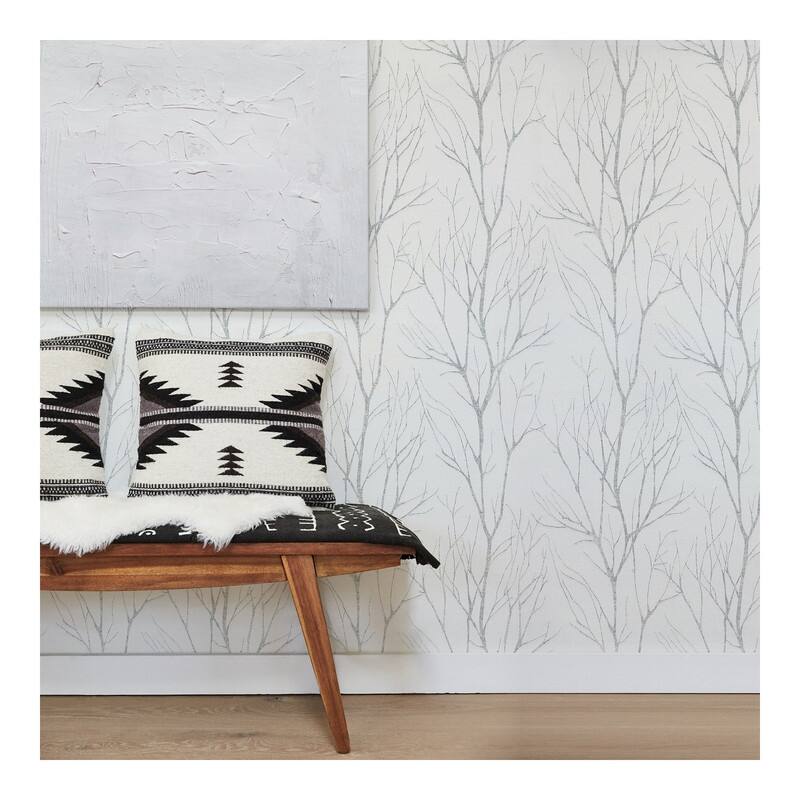 Advantage Diani White Metallic Tree Wallpaper - 21 x 396 x 0.025
