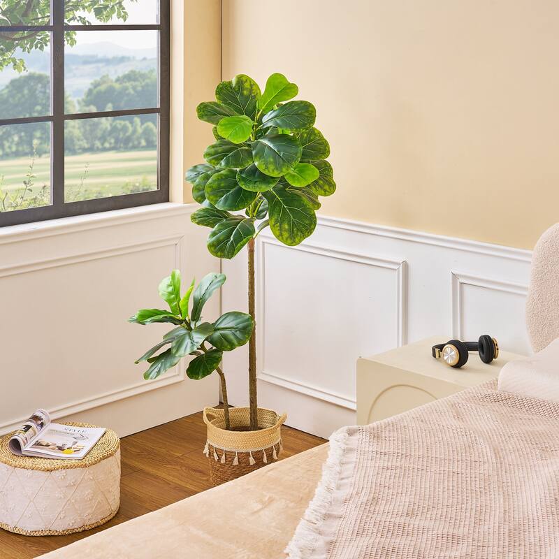 51.2 Inch Artificial Tree with Natural Wood Trunk, Faux Plant Indoor and Outdoor House Plant