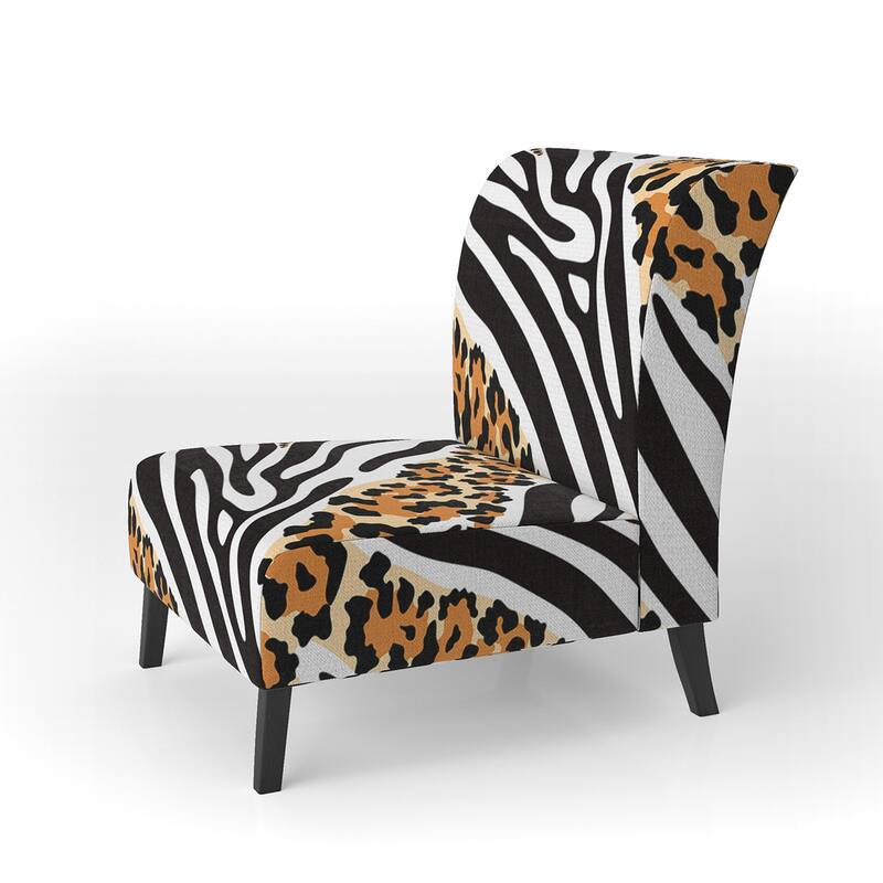 Designart "Zebra and Leopard Mix Pattern III" Upholstered Cabin & Lodge Accent Chair and Arm Chair - Slipper Chair