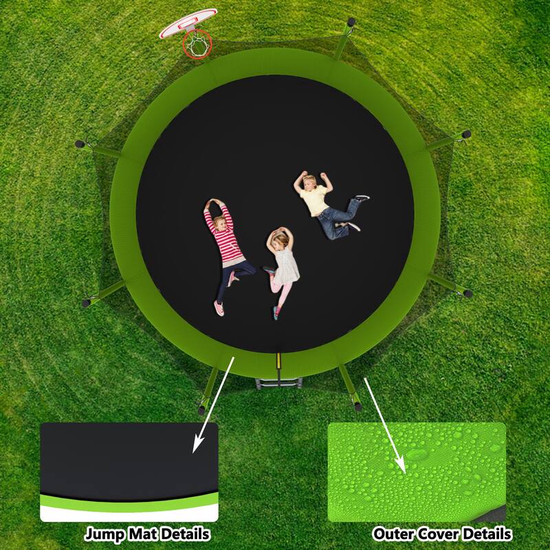 12FT Trampoline with Basketball Hoop and Ball ,Recreational Trampolines with Safety Enclosure for Back Yard Outdoor
