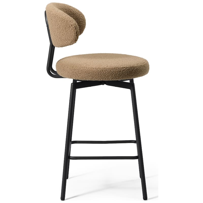 Bayville 27 Inch Faux Shearling Fabric Upholstered Swivel Counter Stool (Set of 2)