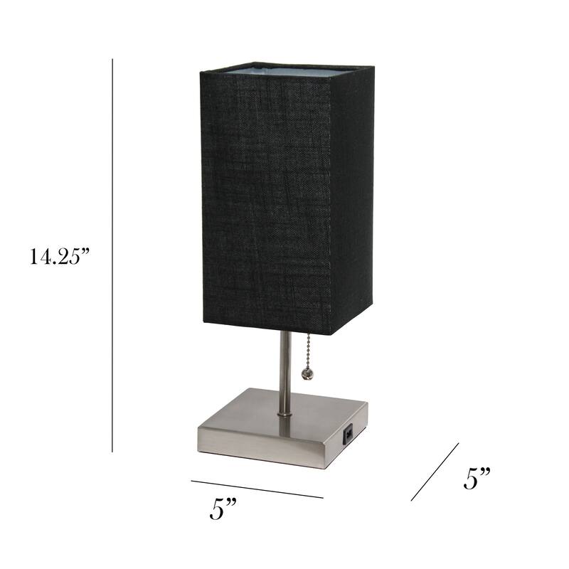 Simple Designs Petite Stick Lamp with USB Charging Port and Fabric Shade 2 Pack Set - 5 x 5 x 14.25 (L x W x H)