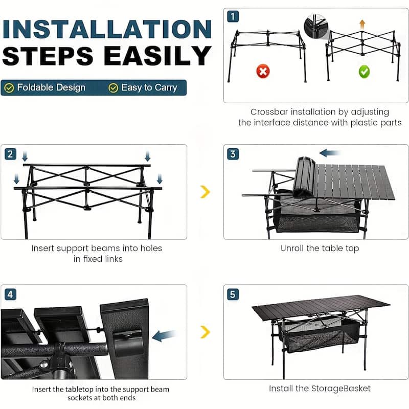 Portable 37" Oversized Camping Table, Folding Desk
