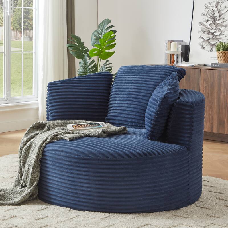 Deep Seat Barrel Chair Corduroy Single Sofa Armchair Round Accent Chair