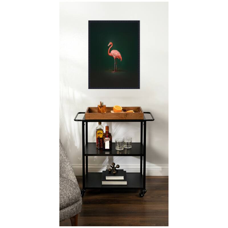 Kate and Laurel Flamingo Side View Rich Green Backdrop by The Creative Bunch Studio Framed Canvas Wall Art Print