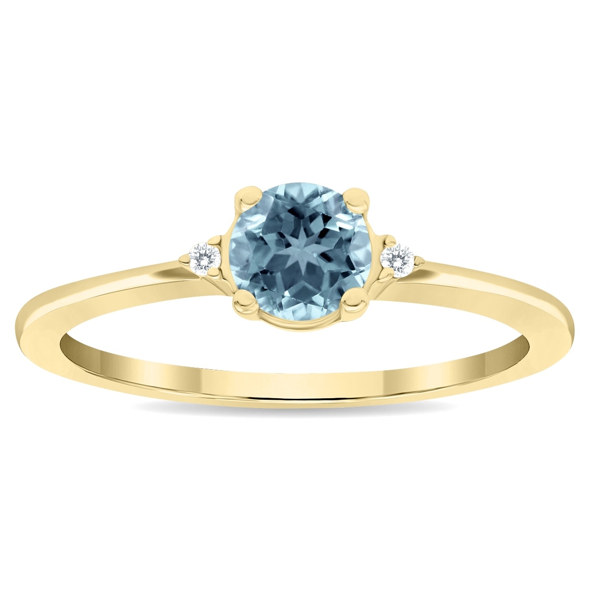 Marquee Women's Round Shaped Aquamarine and Diamond Classic Band in 10K Yellow Gold