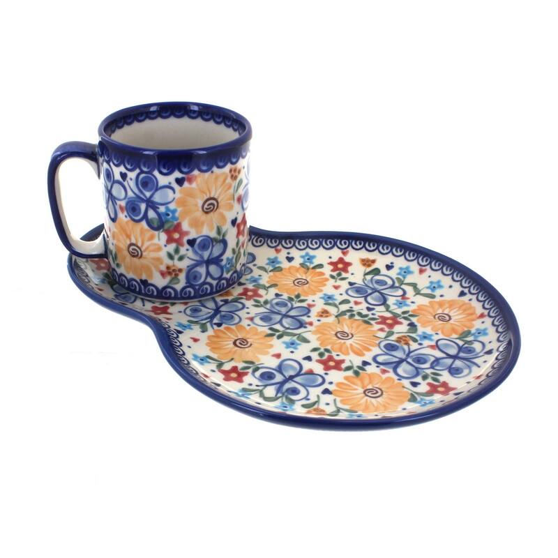 Blue Rose Polish Pottery 209-55 Vena Breakfast Plate & Mug - Butterfly