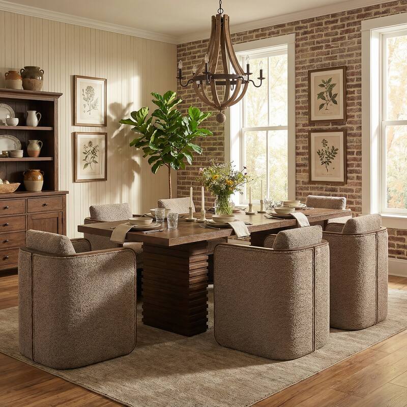 Christopher Knight Home - Modern Upholstered Dining Set with Fabric Chairs - Taupe+Walnut