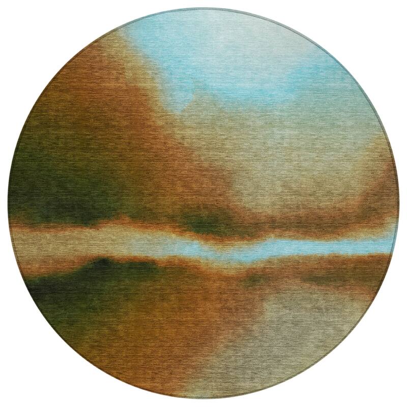 Machine Washable Indoor/ Outdoor Modern Landscape Chantille Rug