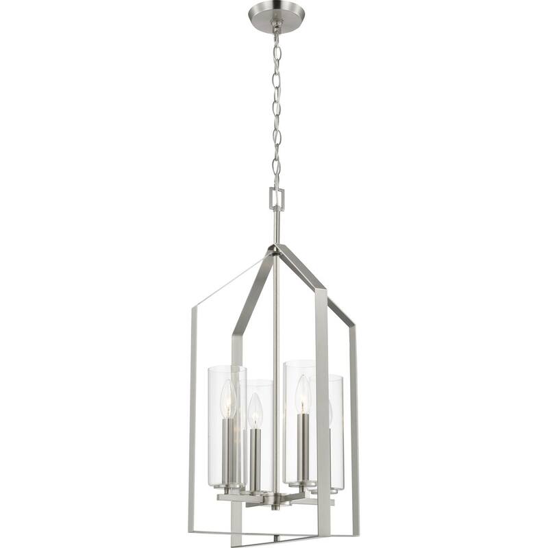 Vertex Collection Four-Light Brushed Nickel Contemporary Foyer Light - 15 in x 15 in x 28 in