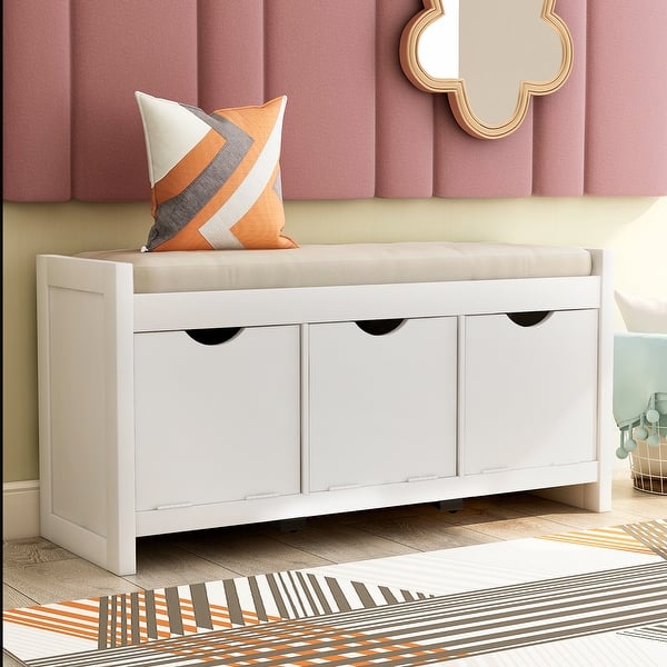 Moda Storage Bench With Removale Cushion And 3 Flip Lock Storage Cubbies For Living Room - Overstock - 32813303