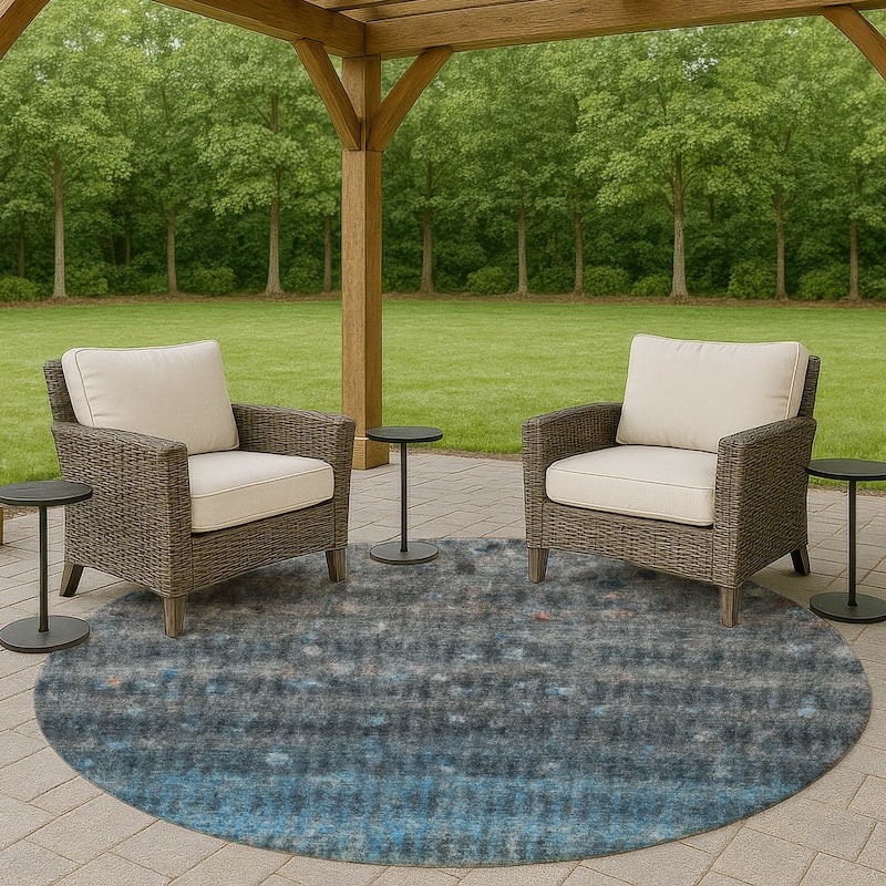 Machine Washable Indoor/ Outdoor Abstract Ombre Chantille Rug - Blue - 8' x 8'