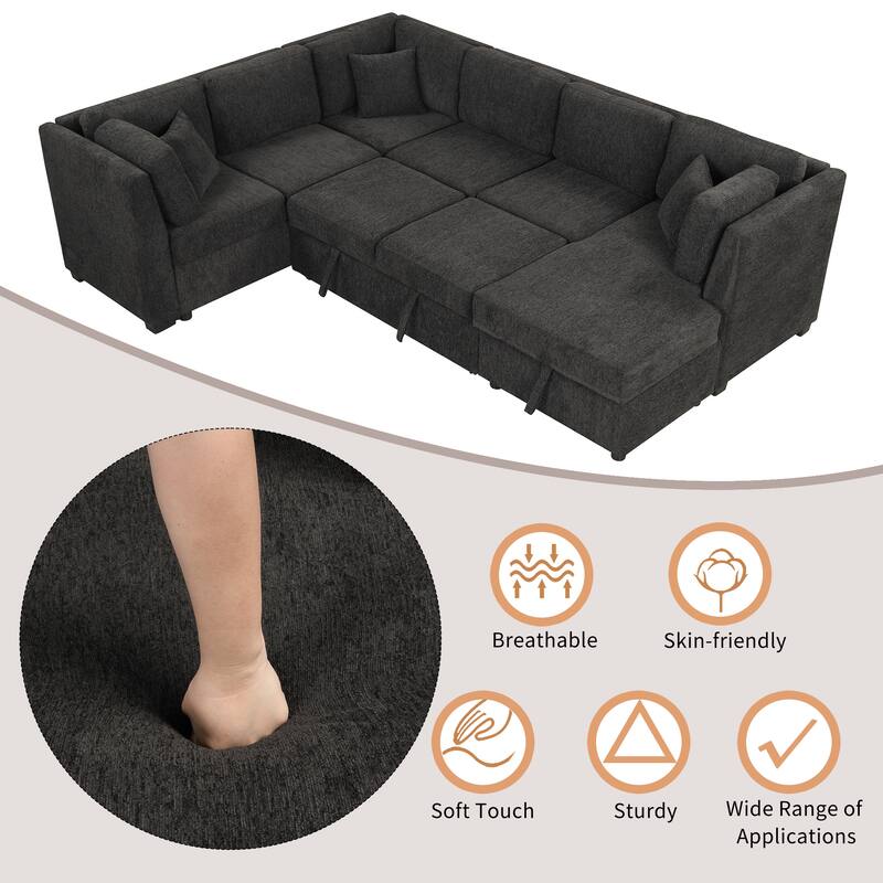 Sectional Sleeper Sofa with Pull Out Bed and Storage Chaise,U Shape Sectional Sofa Bed, Oversized Sectional