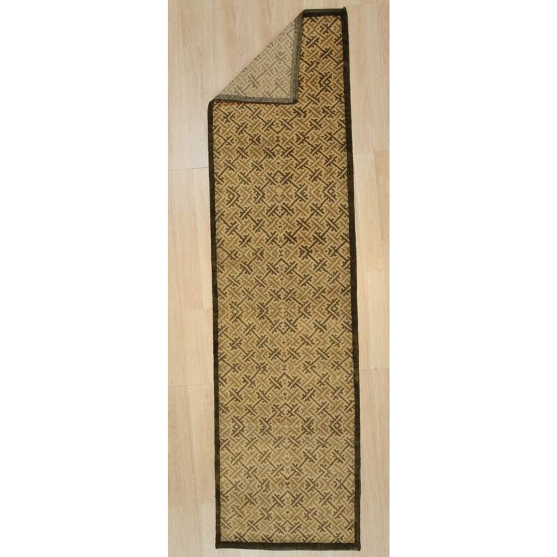 Black Handmade Wool Transitional Ningxia Rug, 2'8 x 9'10, Hand Knotted Wool, Elegant Subtle Texture Rug - N/A