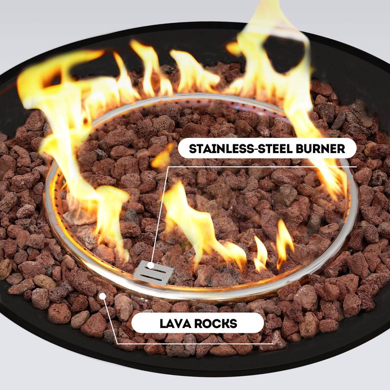 Patio Watcher Outdoor 42in./56in. Iron Fire Pit Table with Propane Tank Cover and Glass Wind Guard