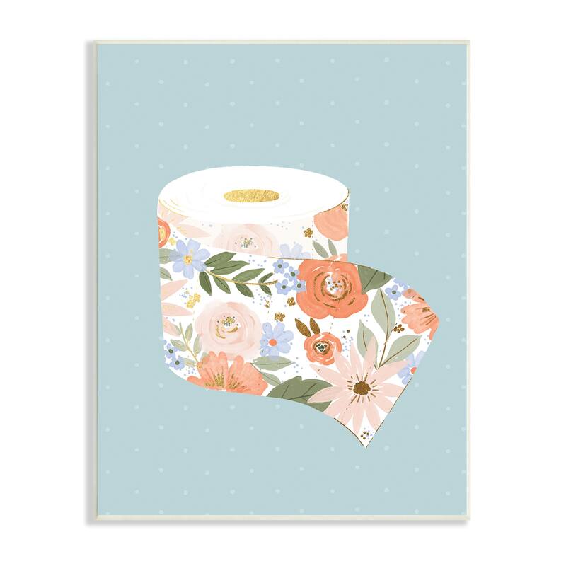 Stupell Spring Floral Print Toilet Paper over Blue Wood Wall Art - Pink
