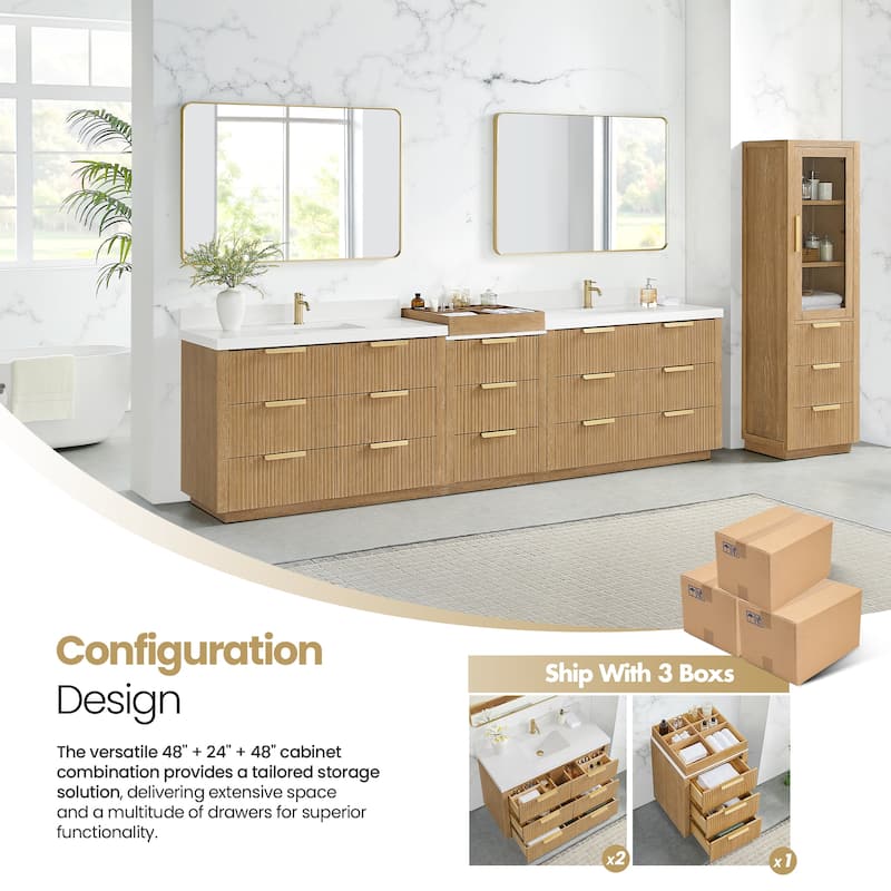 Santarem Double Vanity with Pure White Quartz Stone Top without Mirror