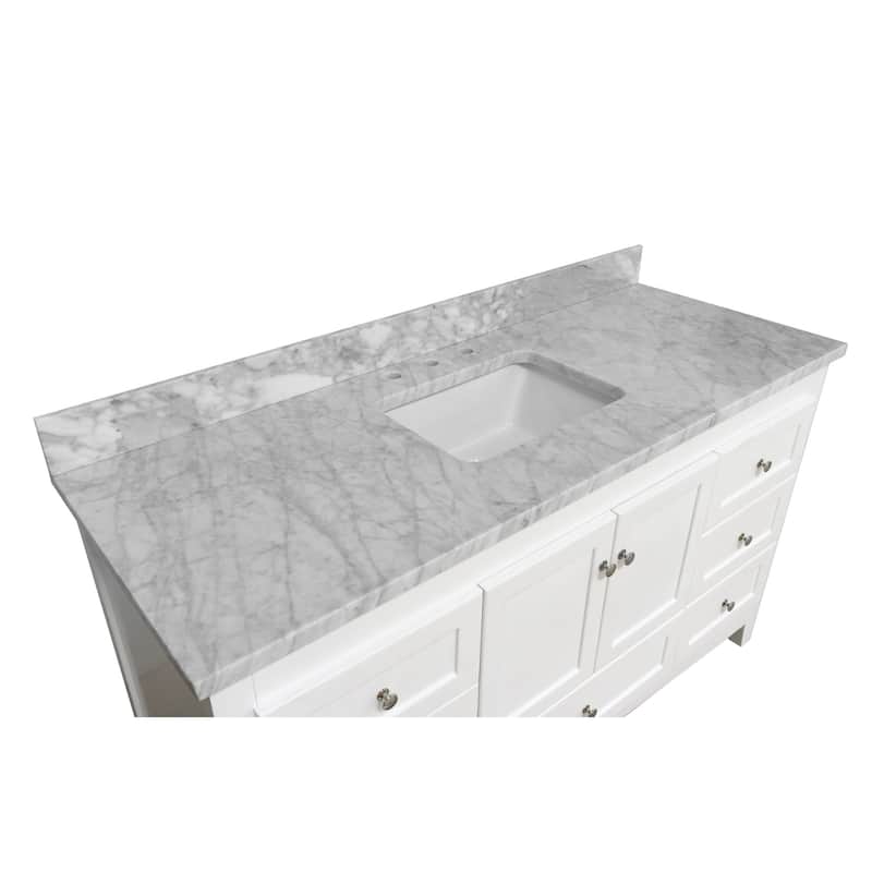 KitchenBathCollection Abbey 60" Single Bathroom Vanity with Carrara Marble Top