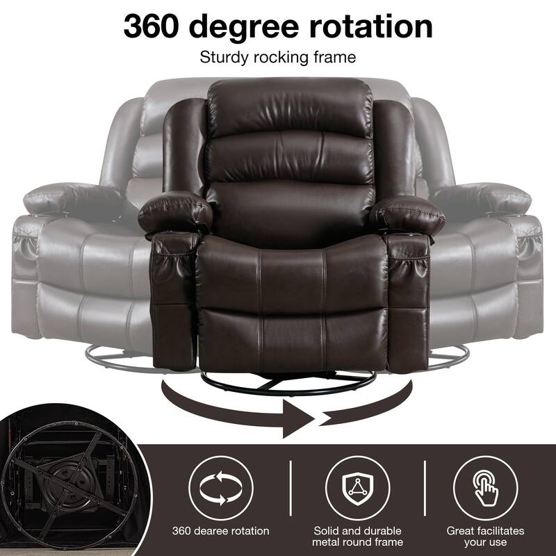 360° Swivel Massage Recliner Chair with PU Leather, 8‑Point Massage & USB